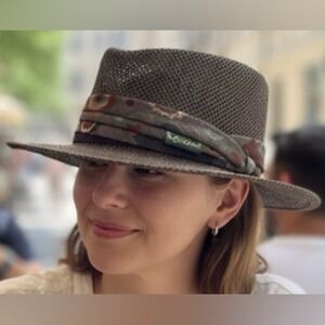 ChiChi Vintage Brown Straw Fedora Hat Floral Band Made‎ in USA One Size